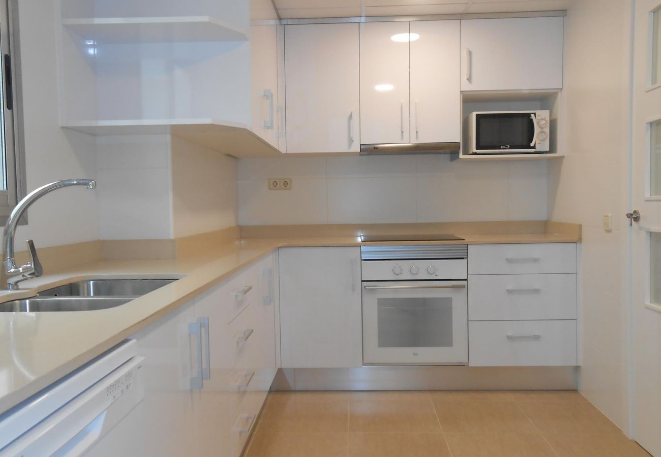 equipped kitchen, kitchen with dishwasher, large kitchen, beach, family