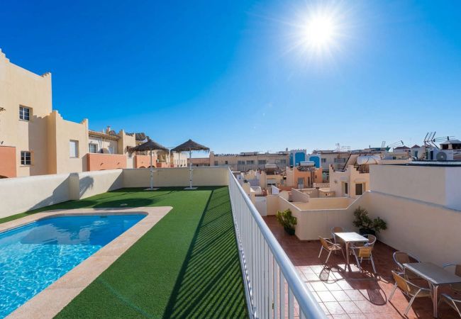 Rooftop communal pool with sun loungers in Torrecilla area, Nerja.