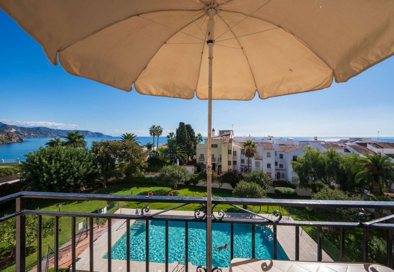 Sea and garden views from the balcony of the flat in Nerja