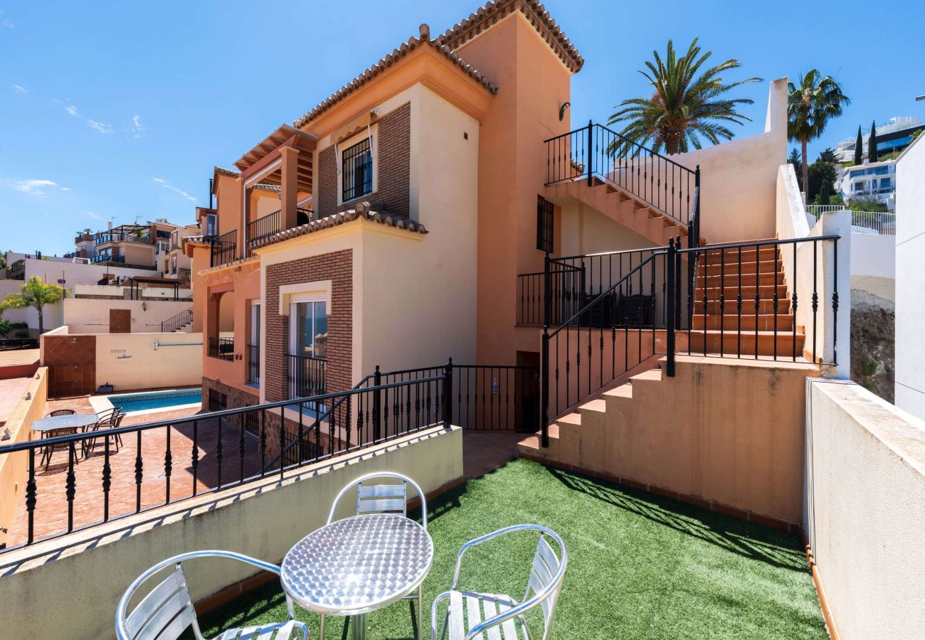 Full exterior view of Villa Punta Lara 15 showing terraces and private pool, Nerja